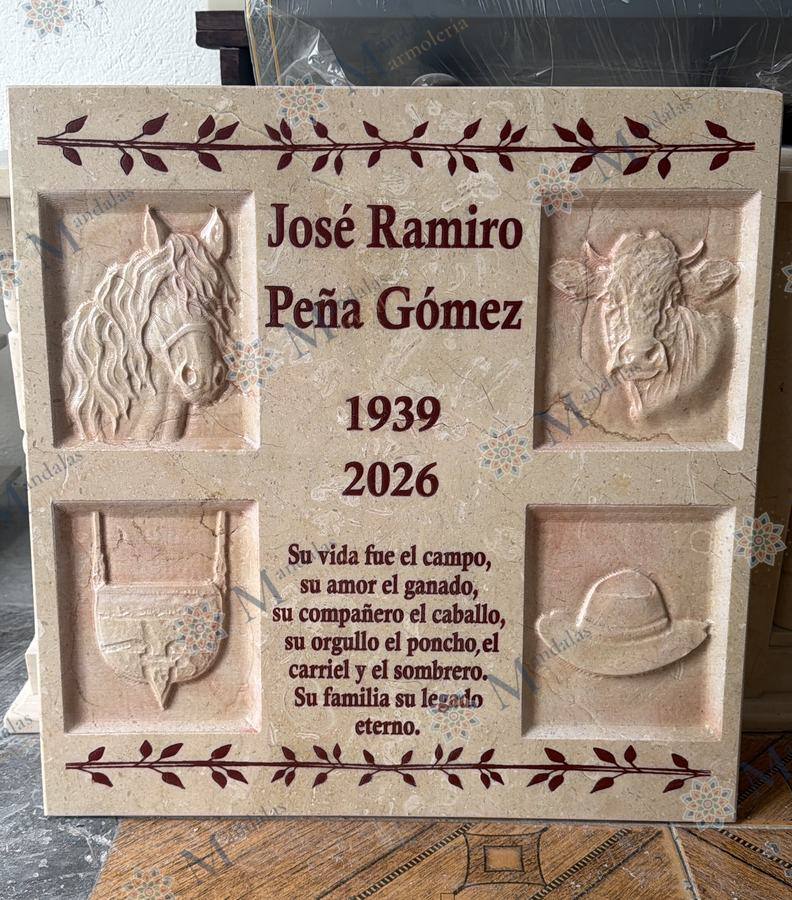 Placa en mármol crema, rectangular, Ref. 167