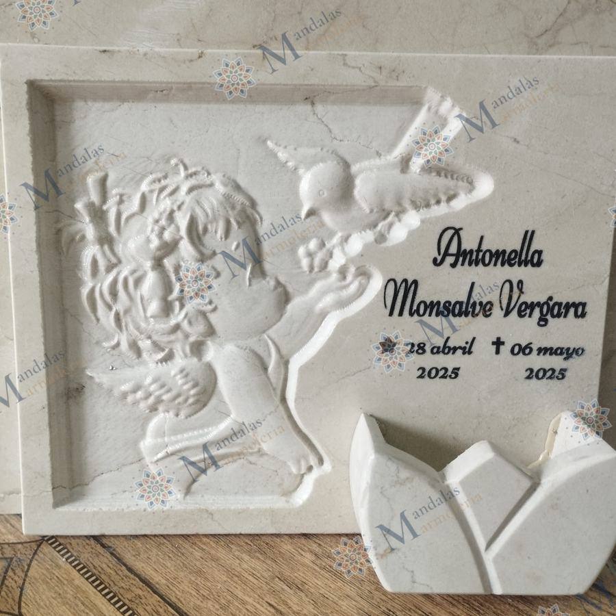 Placa en mármol crema, rectangular, Ref. 80